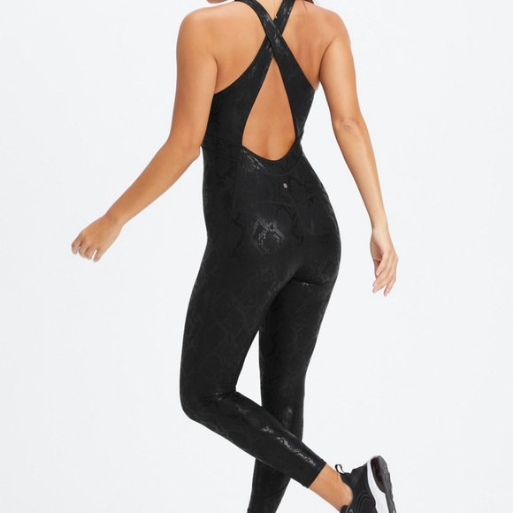 💎NEW WT - Black Foil Snake Open Back Twist Front Oasis Onesie 7/8💎 - Picture 3 of 4